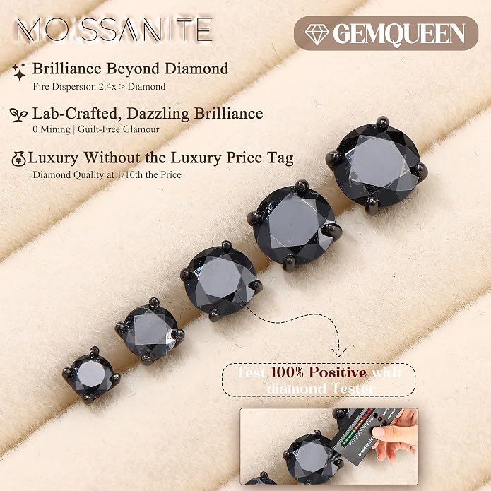 Moissanite Stud Earrings : 18K White Gold Plated Solid 925 Sterling Silver Earring Hypoallergenic Dainty Flat Back Stud Earrings Jewelry for Women Men D Color VVS1 Clarity