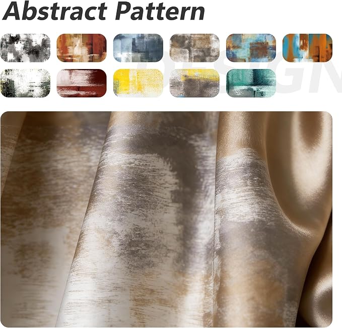Asuexpect Abstract Curtains for Living Room 2 Panels Abstract Rust Curtain Room Darkening Grommet Window Drapes Modern Decorative Window Treatments for Bedroom, 52x72 Inches, Tan