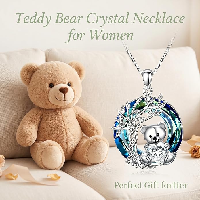 PELOVNY Teddy Bear Necklace for Women 925 Sterling Silver Bear/Highland Cow/Fox/Cat/Axolotl Birthstone Necklace Christmas Birthday Jewelry Gifts for Mom Daughter Wife Sister