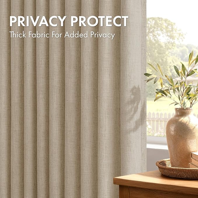 MIULEE 4 Panels Set Pinch Pleated Linen Curtains 84 Inches Long for Living Room Bedroom, Thick Linen Textured Memory Trained Drapes Pleat Back Tab Light Filtering Grey Beige Window Curtains with Hooks