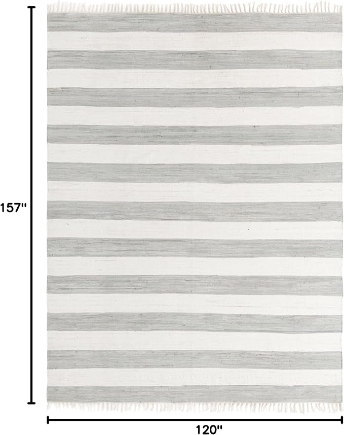 Unique Loom Chindi Rag Collection Area Rug - Striped (10' x 13' 1" Rectangle, Gray/ Ivory)