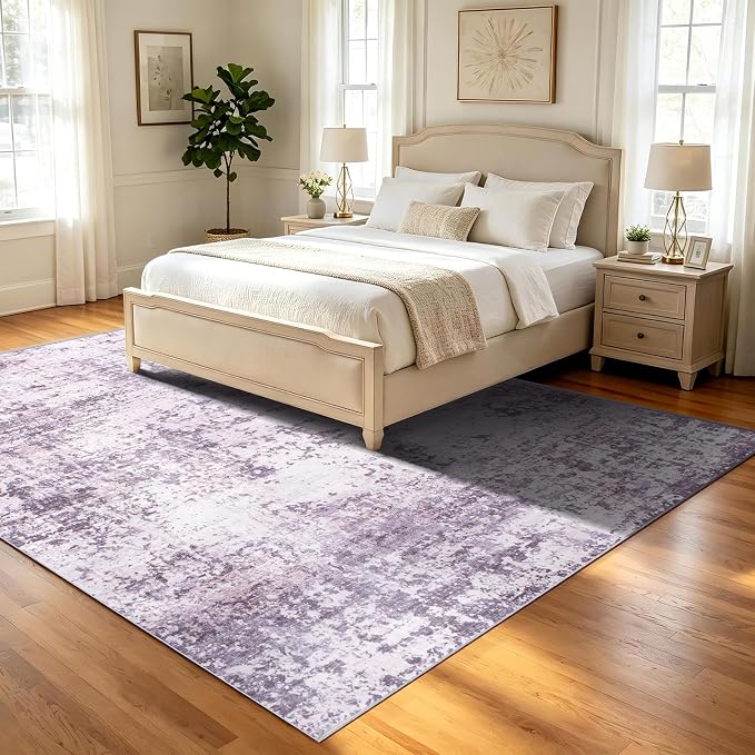 9x12 Area Rugs Living Room Rug Abstract Washable Rug Non-Slip Soft Low Pile Indoor Floor Stain Resistant Thin Carpet for Bedroom Dining Room Home Office Farmhouse Nursery - Dusty Blue & Cream 9' x 12'