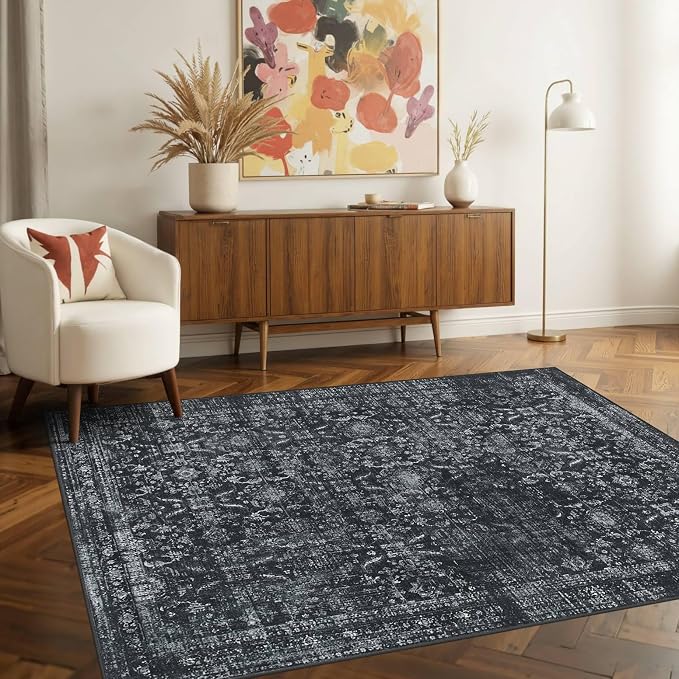 Rugxara Black 3x5 Rug for Entryway Bedroom Washable Area Rugs Carpet