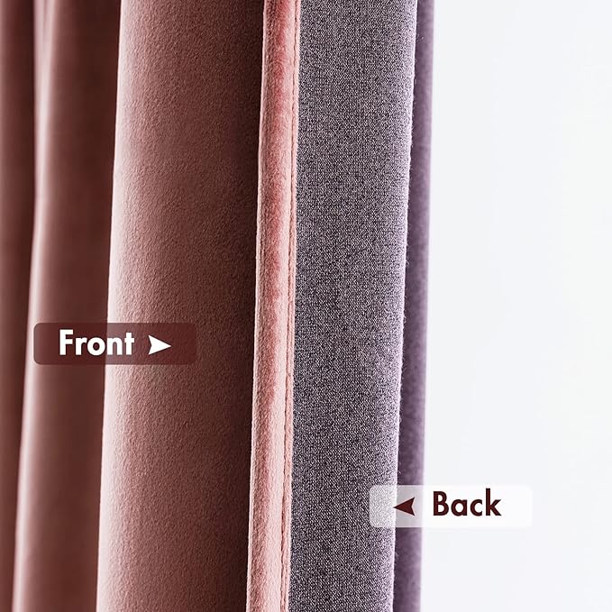 MIULEE Dusty Rose Pink Blackout Velvet Curtains Drapes 63 Inch Long 52"x63" | Luxurious Bedroom Living Room Decor, Room Darkening, Thermal Insulated, Rod Pocket Design, Super Soft Fabric