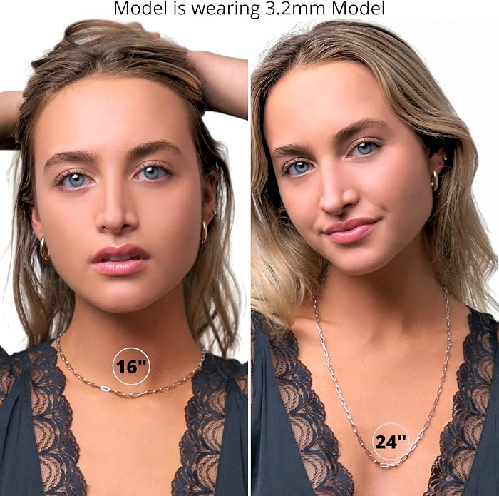 Paperclip Chain Necklace for Women | Sterling Silver or 14K Gold Plated | 2.8mm 3.2mm 5.5mm | 16–30 Inch Italian Link Layering Chain