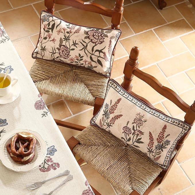 ISAENNE Designer Vintage Linen Throw Pillow Cover,20"x12"-Helena C | Elegant French Rectangle Pillow Cover,Concealed Zipper Design,Floral Pattern,Sofas,Bedroom,Living Room,Lounge Chairs