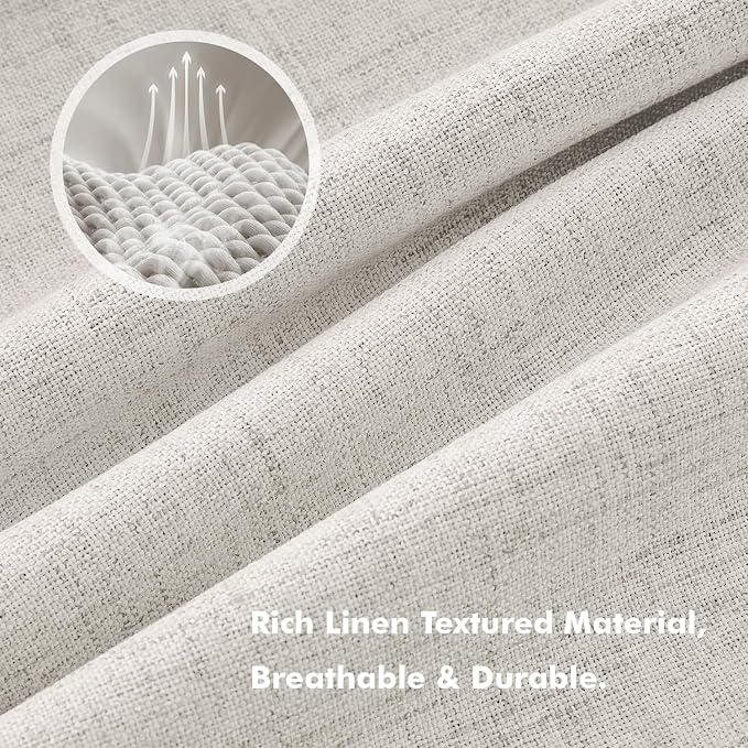 MIULEE 100% Blackout Linen Curtains 42 x 96 Inch Cream White 2 Panels | Thermal Insulated, Room Darkening Drapes for Bedroom Living Room, Back Tab Rod Pocket Pinch Pleated, Solid Luxury Decor