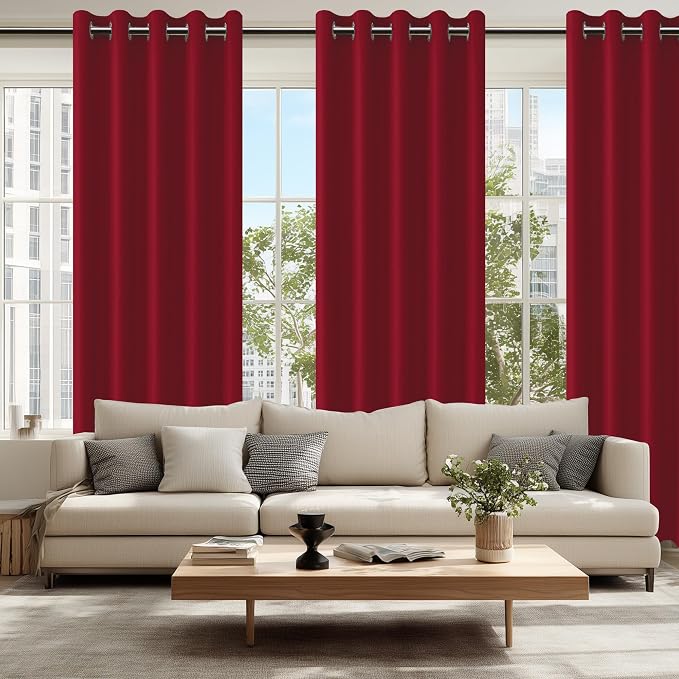 Hiasan Blackout Curtains for Bedroom, 60 x 84 Inches Long - Thermal Insulated & Light Blocking Window Curtains for Living Room, 2 Drape Panels Sewn with Tiebacks, Christmas Red