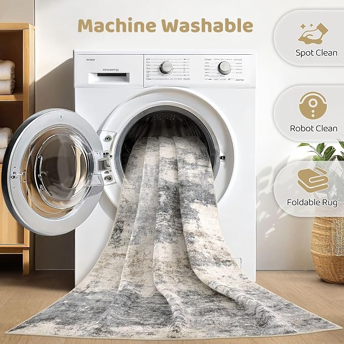Area Rugs 9x12 Living Room: Washable Large Abstract Modern Soft Rugs Stain Resistant Indoor Floor Non Slip Accent Carpet for Bedroom Nursery Playroom Office Dining Room Dorm Home Decor- Gray Brown