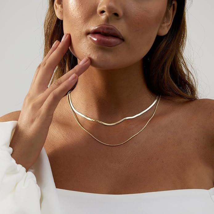 Natural Freshwater Baroque Pearl Necklace 14K Gold Plated Dainty Choker Necklace for Women Girls Snake Chain/Cuban Link/Paperclip/Ball Beaded Chain/Tennis Chain Fashion Jewelry for Gift