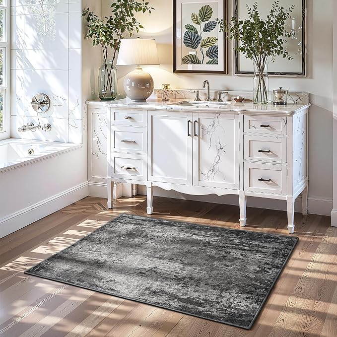 Entrance Rugs Indoor 2x4 Black Entry Rug Washable Abstract Black Small Area Rug Non-Slip Low Pile Throw Rugs for Entryway, Kitchen Floor, Front Door Indoor Door Mat, Bathroom, Bedroom Bedside