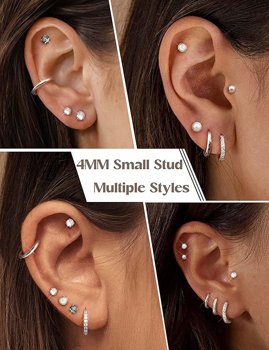 Jstyle Hypoallergenic Stud Hoop Earrings for Women Small Flat Back Surgical Stainless Steel Earrings for Sensitive Ears Trendy Silver Hoops Cartilage Earring Stacks Set Multiple Piercing Jewelry Gifts