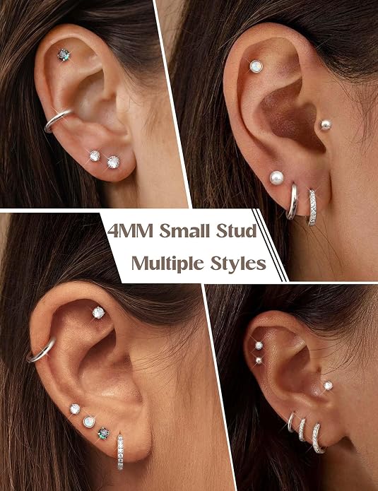 Jstyle 23 Pairs Hypoallergenic Silver Stud Hoop Earrings for Women Flat Back Earring for Women Surgical Stainless Steel Earrings for Sensitive Ears Small Stud Cartilage Earring Stack Jewelry Set