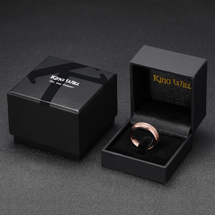 King Will Tungsten Carbide Wedding Band for Men Women-6/8/10mm Width Multicolor Available with Grooved Center Wedding Ring Suitable for Work, Gym Comfort Fit Size 4-16