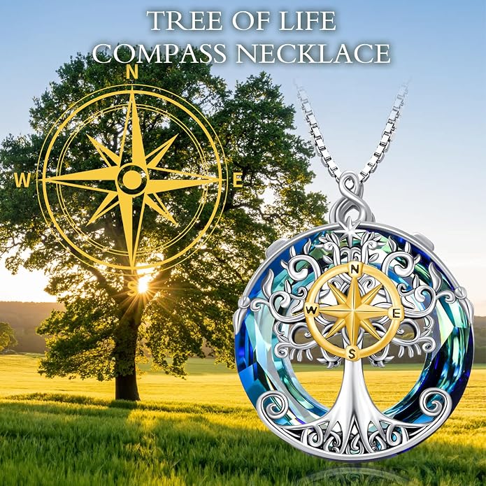 TOUPOP Tree of Life Necklace 925 Sterling Silver Celtic Knot Tree Pendant Jewelry with Blue Crystal Christmas Gifts for Women