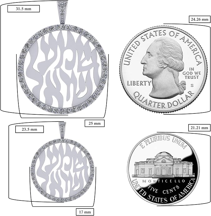 Central Diamond Center Shema Israel Full Hebrew Prayer Pendant Necklace in Solid Sterling Silver