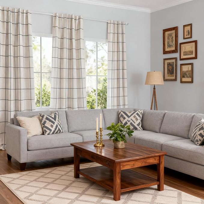 MYSKY HOME 100% Blackout Plaid Farmhouse Linen Curtains 102 Inch Length 2 Panels Set Double Layer Checkered Drapes Thermal Insulated Privacy Protection Rod Pocket Back Tab for Home, 52" W, Deep Grey