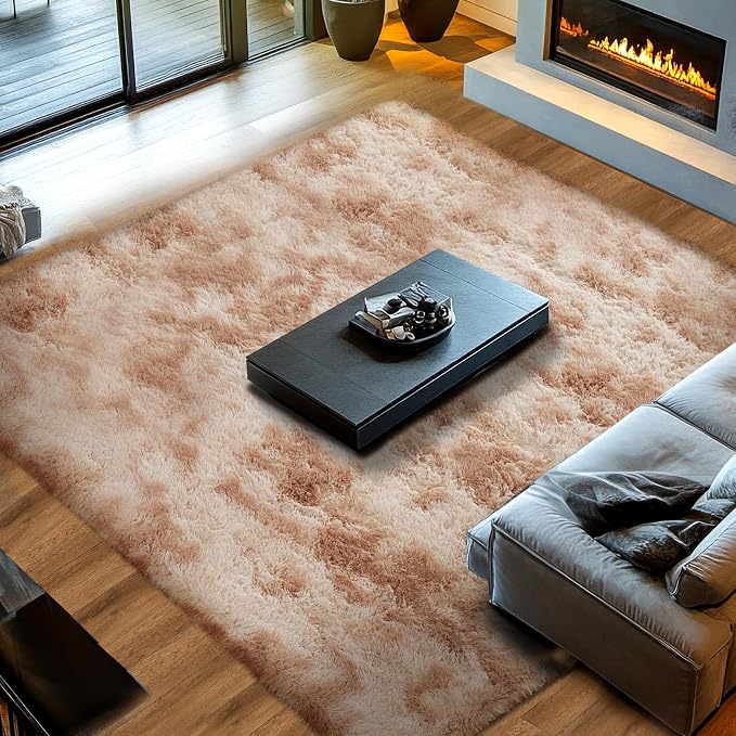 Topmaxcs 10x12 Tie-Dyed Beige Living Room Rug - Shag Modern Luxury | Subtle Tie-Dyed Pattern - Warm Neutral Beige - Plush Shaggy Pile - Soft Underfoot