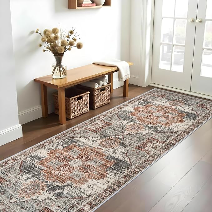 RUUGME Rug Runners 3x10 - Washable Hallway Rugs for Living Room Soft Carpet Vintage Tribal Rugs for Bedroom Kitchen with Non Slip Backing Home Decor Floor Decoration Mat 3x10 Brick