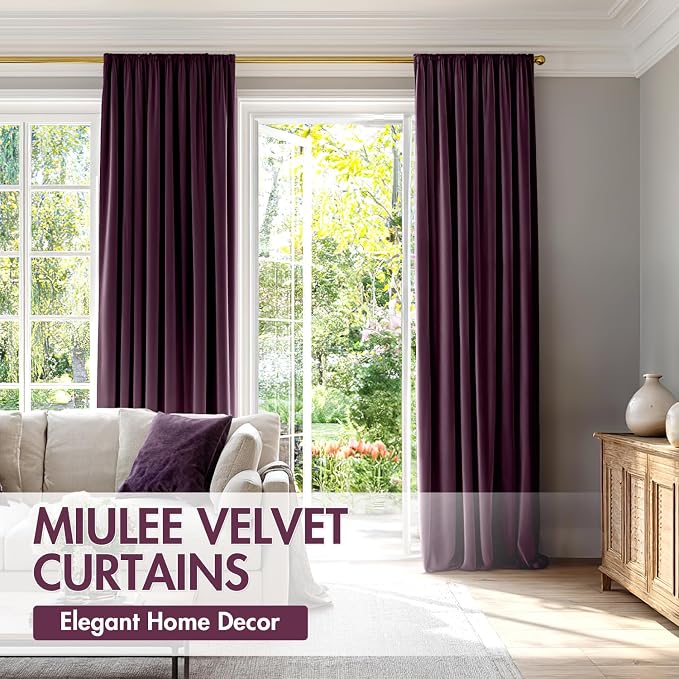 MIULEE Purple Orchid Blackout Velvet Curtains Drapes 84 Inch Long 52"x84" | Luxurious Bedroom Living Room Decor, Room Darkening, Thermal Insulated, Rod Pocket Design, Super Soft Fabric