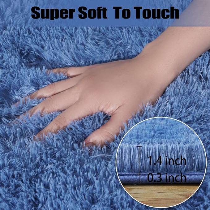 qulint Blue Rug for Living Room 8x10, Plush Fluffy Bedroom Rug 8x10 Soft Shag Large Carpet for Living Room, Shaggy Fuzzy Modern Alfombras for Boys and Girls Dorm Room Home Decor (8ft x 10ft, Blue)