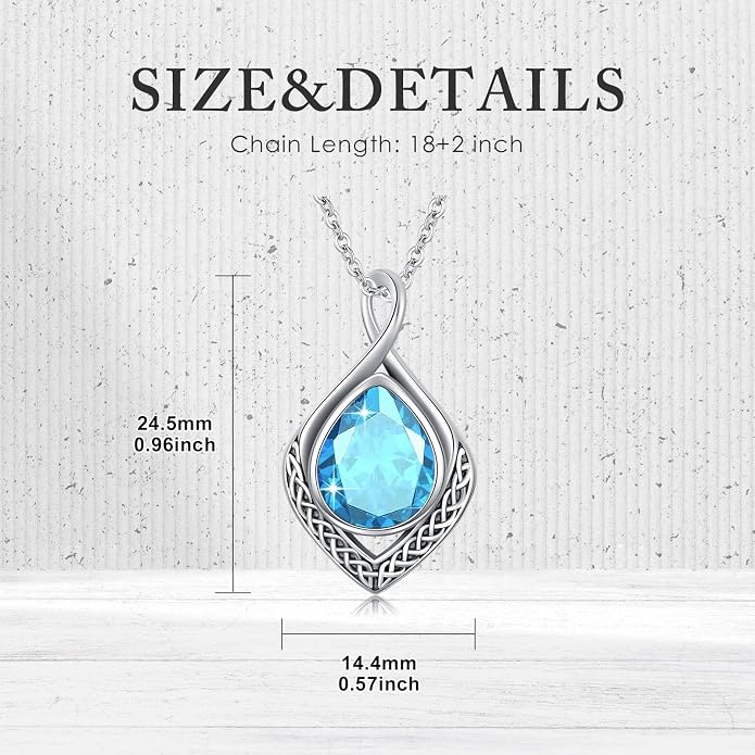 PELOVNY Celtic Knot Necklaces for Women 925 Sterling Silver Gemstone/Birthstone Teardrop Infinity Necklace Irish Celtic Pendant Jewelry Gifts for Mom Daughter Wife