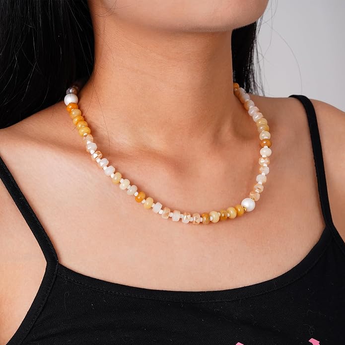 LALAPPLE Colorful Beaded Gemstone Necklace for Women, Boho Rainbow Bead Choker with Natural Stone Crystal Beads, Handmade Summer Beach Necklace Jewelry
