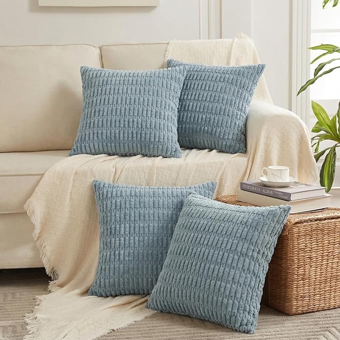 Fancy Homi 4 Packs Decorative Throw Pillow Covers for Living Room Couch Bed, Modern Farmhouse Boho Home Décor Accent Cushion Case, 22" x 22", Light Blue