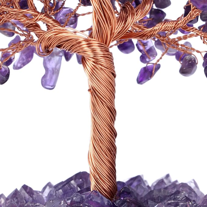 Jovivi Natural Amethyst Healing Crystal Money Tree on Amethyst Cluster Geode Druzy Base Feng Shui Crystals for Home Office Desk Decorations, Wealth, Good Luck
