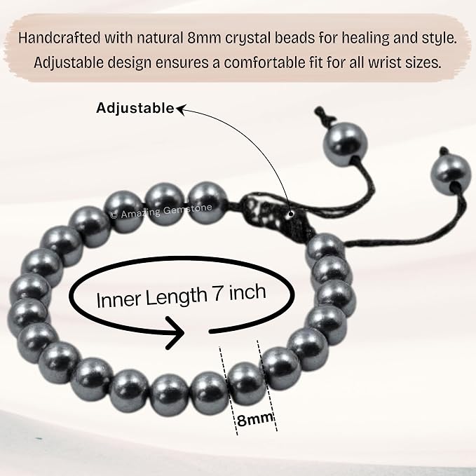 Amazing Gemstone Black Pearl Bracelet for Women Men's Gifts - Protection Healing Crystal Bracelet - 8mm Gemstone Beaded Adjustable Bracelet Pulseras para Hombres Mujer Stocking Stuffers