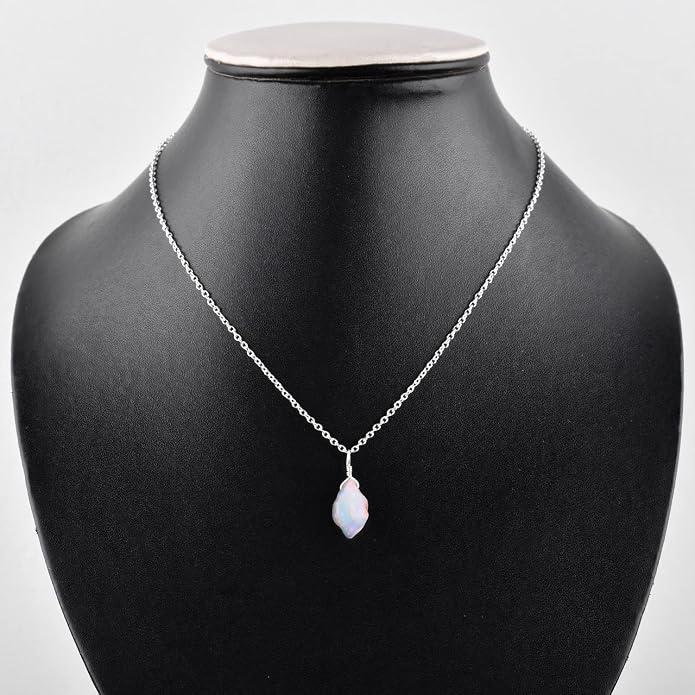 Raw Gemstone Dainty Pendant Necklace for Women, Natural Birthstone Handmade Jewelry, Healing Chakra Crystal, Silver Plated Chain 18" Birthday Gift for Her