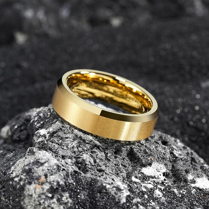 King Will Tungsten Men's Wedding Ring - Available in 6mm to 10mm, Black/Silver, Matte Finish, Beveled Polished Edge, Comfort Fit