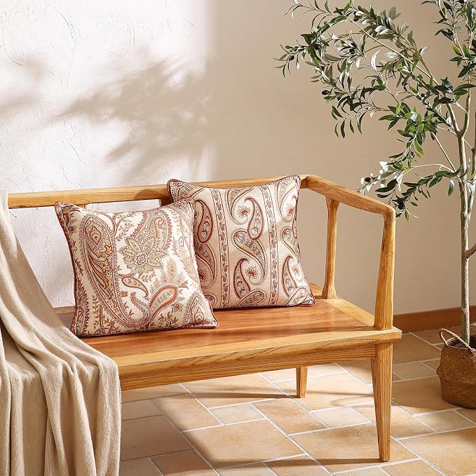 ISAENNE Designer Elegant Linen Throw Pillow Cover,Set of 4-Chauffrey ABAC | French Cottage Pillow Cover,Concealed Zipper,Cashew Pattern,Sofas,Bedroom,Living Room,Lounge Chairs,All Season Home Decor