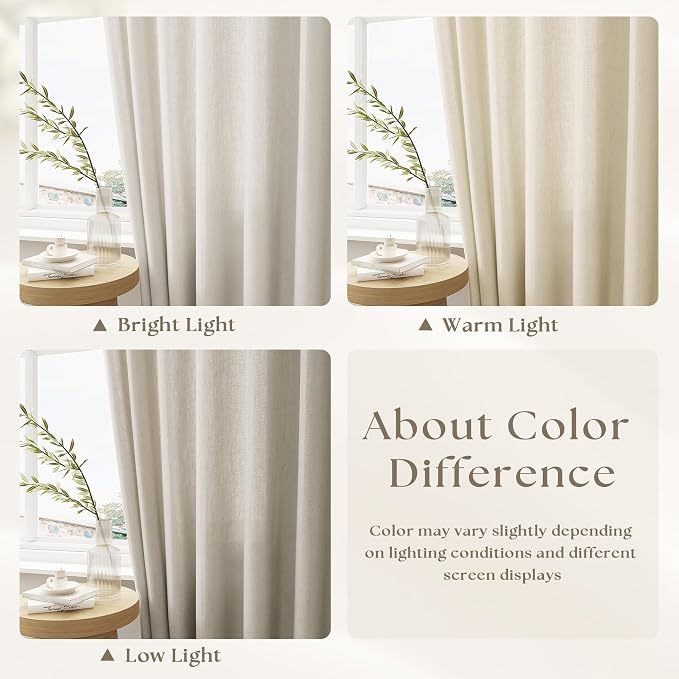 Pinch Pleat 120 Inch Long Linen Curtains 72 Inches Width Extra Wide | Light Filtering Semi Sheer, Memory Trained, Pleated Curtain, for Patio Balcony High Living Room, Boho Neutral, 72 x 120, 10FT
