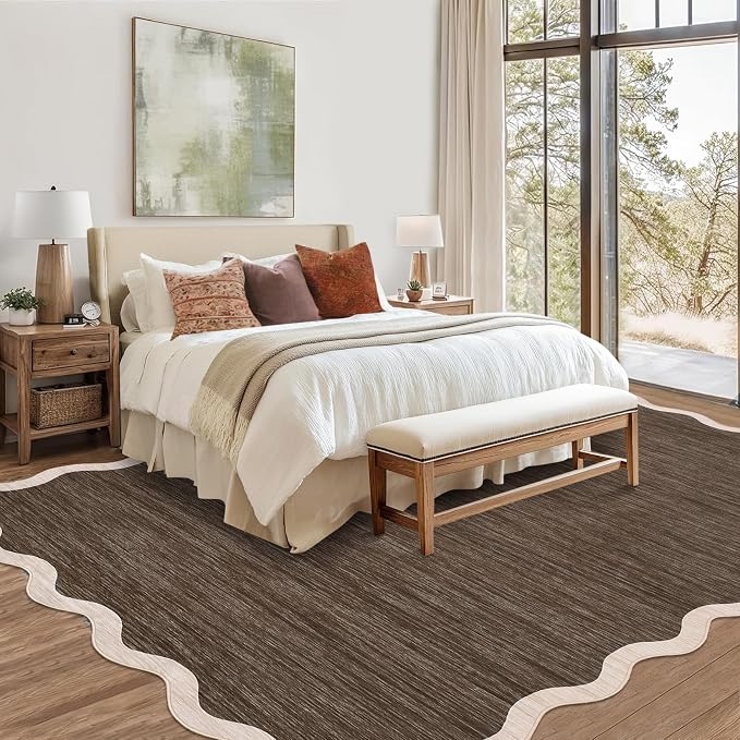 GarveeHome Scalloped Large Area Rug 10x13 Area Rug for Living Room Washable Rug Modern Rug Non Slip Throw Rugs Bedroom Rugs Low Pile Soft Stain Resistant Carpet for Dining Room Nursery 10'x13' Brown