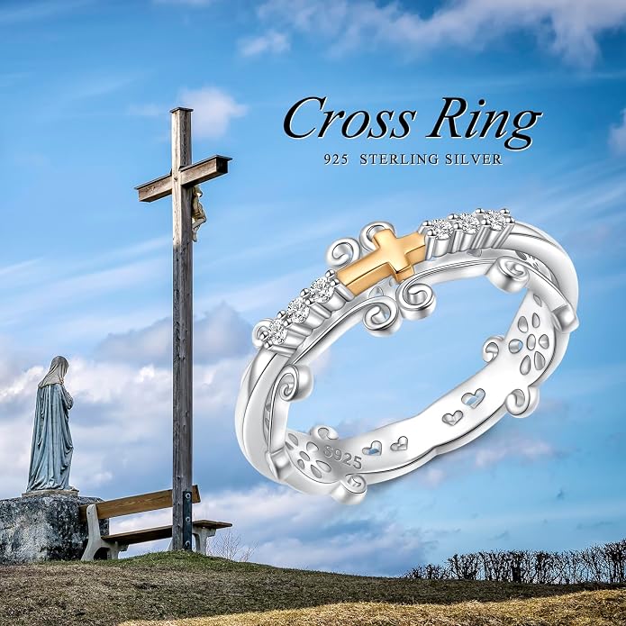 Cross/Butterfly/Evil Eye/Tree of Life/Celtic Knot/Sunflower/Lotus Spinner Ring 925 Sterling Silver Fidget Rings for Anxiety Stress Relieving ADHD Autism Rings Jewelry Gift for Women