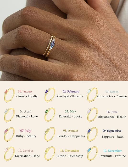 FUNEIA Gold Birthstone Rings for Women Non Tarnish Trendy Stackable Gold Rings that Don't Tarnish Dainty Emerald Green Gemstone Cubic Zirconia Wedding Engagement Ring for her Birthday Gifts Jewelry