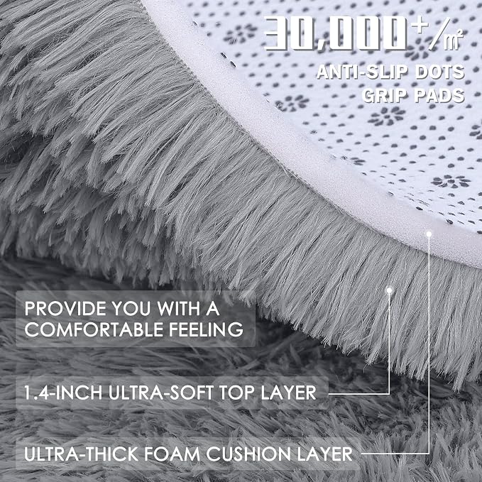 OLANLY 7x7 Machine Washable Large Area Rugs for Living Room, Bedroom, Soft Fluffy Shaggy Bedside Rug, Indoor Floor Carpet for Kids Girls and Boys, Dorms, Nursery, Home Decor Aesthetic, Light Grey