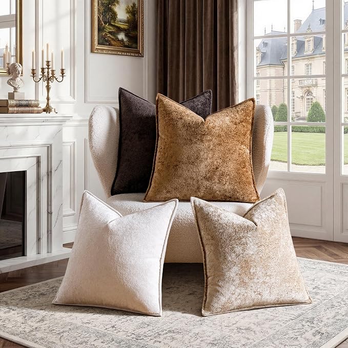 a moment Throw Pillow Covers 20X20 Inch 4 Packs,Soft Velvet Decorative Pillow Cases with 3D Ice Flower,Texture Modern Accent Cushion Covers for Sofa Couch Home Decor Modern Neutral