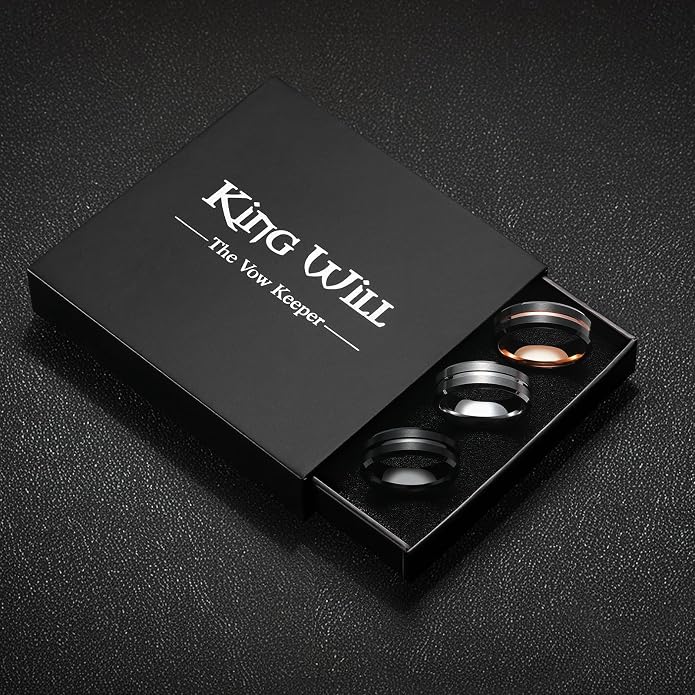 King Will Tungsten Carbide Wedding Band for Men Women-6/8/10mm Width Multicolor Available with Grooved Center Wedding Ring Suitable for Work, Gym Comfort Fit Size 4-16