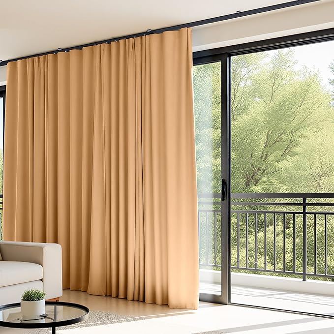 Room Divider Curtains Flexible Ceiling Tracks set Curtain track Ceiling Mount Blackout Curtain for Living Room Bedroom Ceiling Curtain Rod Privacy Dividers Panels W120 x H84 Khaki Drape & Black rail