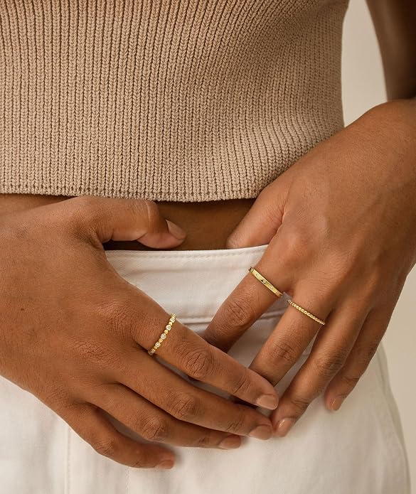 KAERUN Stackable Gold Rings for Women Non Tarnish Dainty 14K Gold Plated Stacking Rings Cubic Zirconia Thumb Ring Set Trendy Statement Wedding Bands Promise Engagement Rings for Women Size 6-10
