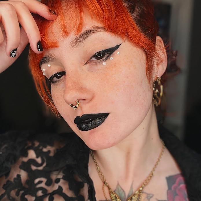 PUNKYOUTH 16G Titanium Septum Nose Ring Clicker Hoop 316L Surgical Steel Hinged Gothic Vintage Floral Style Earrings Piercing Jewelry for Nose Helix Rook Tragus 8mm Diameter
