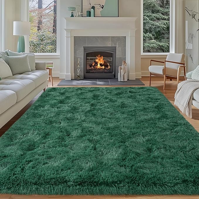 Green Rug for Living Room Bedroom, 8x10 Soft Shaggy Dark Green Area Rugs | Large Plush Fluffy Upgrade Non-Slip Forest Hunter Green Rug for Classroom Nursery Kids Room Home Decor, Indoor Floor Carpet
