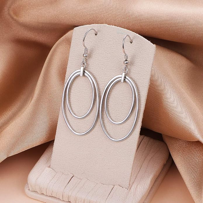S925 Sterling Silver Trendy Dangle Drop Stud Loops Hoop Earrings for Women Jewelry Cuban Link