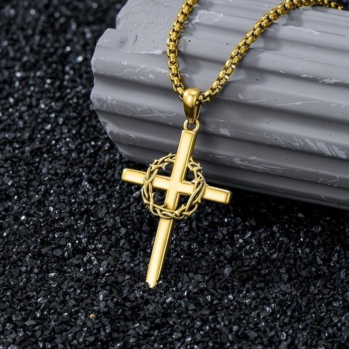 Crown of Thorns Necklace for Men 925 Sterling Silver Nail Cross Necklace Pendant Religious Christian Jewelry Valentines Day Gifts for Men