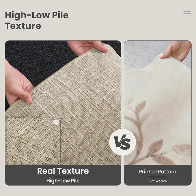 Valenrug 2x10 Hallway Runner Rug Non Slip - Washable Runner Rugs for Hallways Low-Textured Rugs Runners, Folable Washable Runner Rug for Kitchen Bedroom Bathroom Living Room, Beige