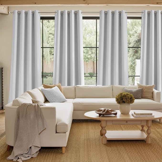 NICETOWN Room Darkening Greyish White Curtains 84 inches Long for Living Room - Privacy Panels for Bedroom, Modern Farmhouse Style Home Decor Grommet Top, 2 Panels, W42 by L84