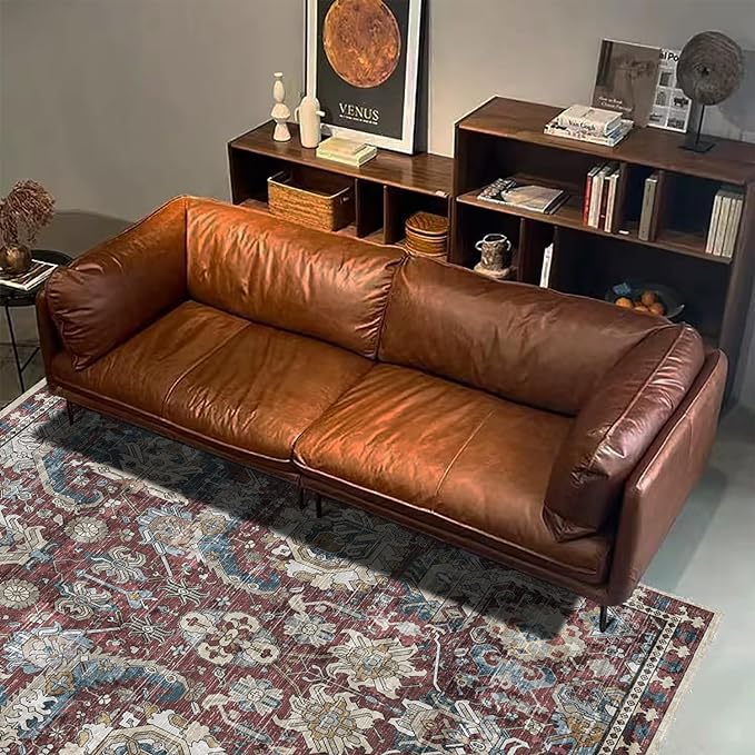 RUGSURE Washable Area Rugs - Perfect for Living Room, Bedroom, Kids Room, Nursery - Stain & Water Resistant Non-Slip, Pet & Child Friendly, Vintage Tribal Area Rugs (Rust and Blue, 6' x 9')