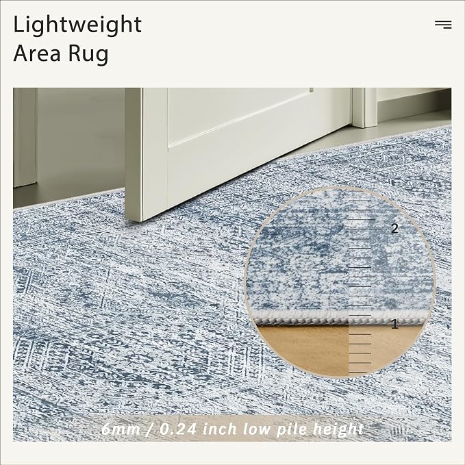 Soalmost 5x7 Area Rugs Blue Low Pile Indoor Washable Trendy Faded Style Rugs for Bedroom Living Room Dining Room Foldable Non-Slip Thin Print Mat